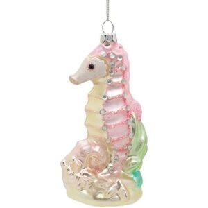 December Diamonds 05-05058 Pink Seahorse Blown Glass Christmas Ornament w/ Gems